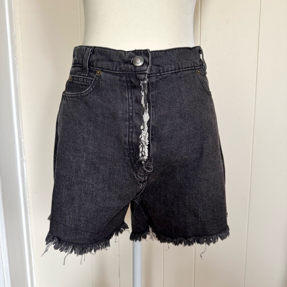 NWT MAGDA BUTRYM Black Denim Frayed Hem Mini Shorts | Summersville High Rise 40